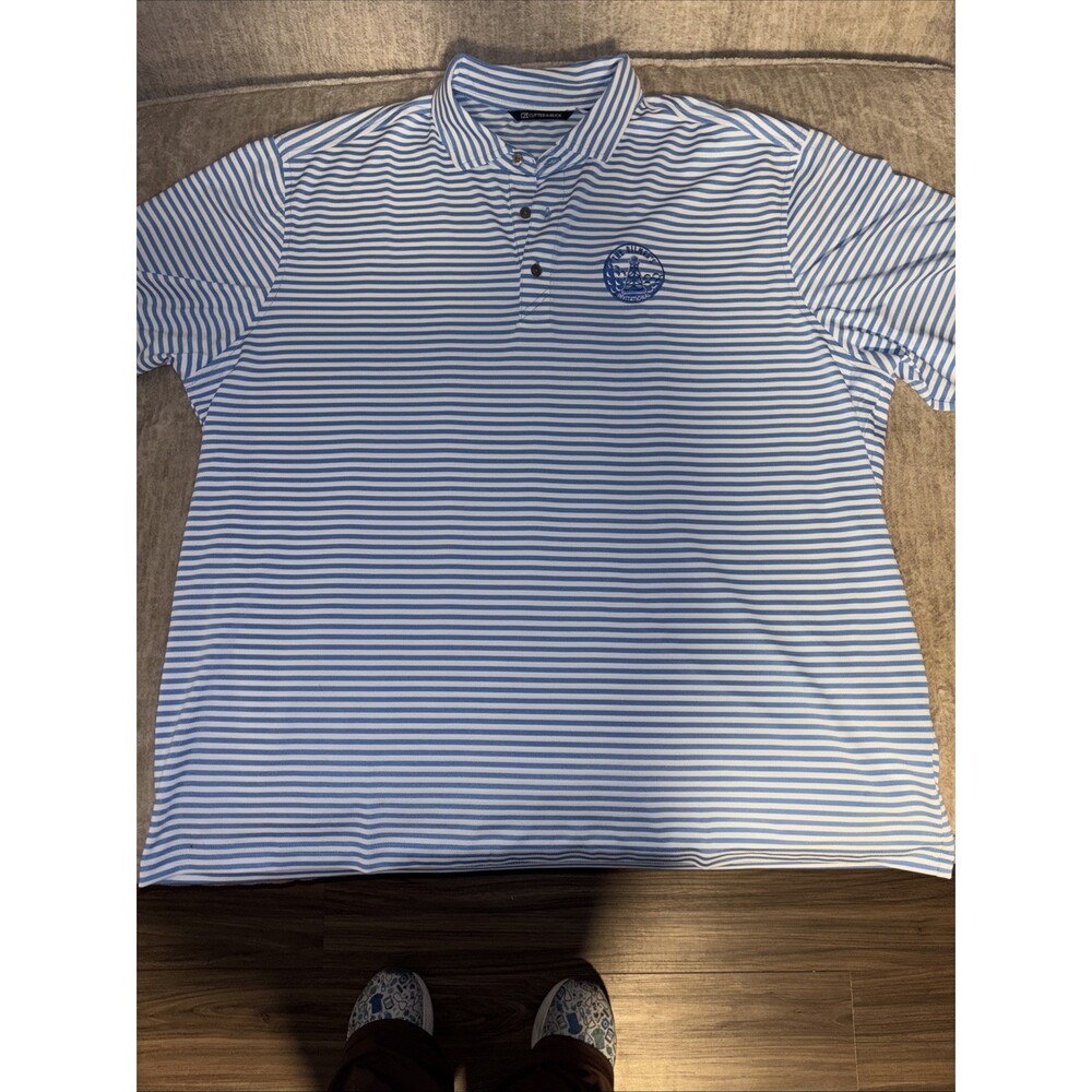 Cutter & Buck Polo Shirt Mens XXL Blue Stripe Performance Stretch NEW Oilmen's - Picture 5 of 9